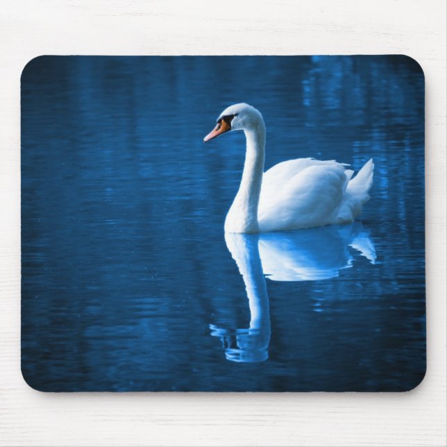 Tapis De Souris Pretty white swan floating on blue lake (Devant)