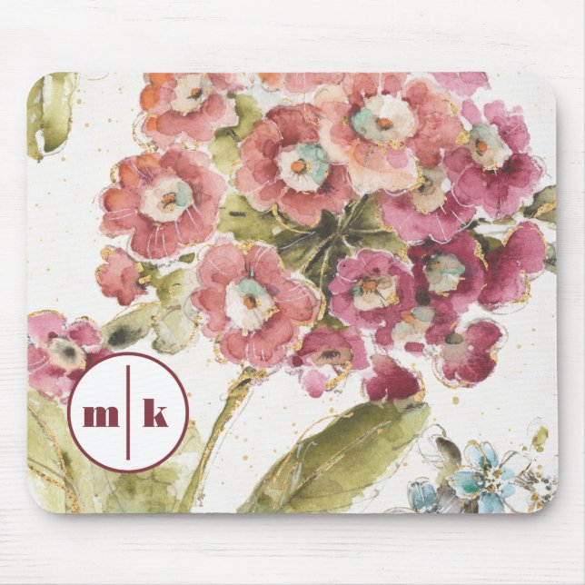 Tapis De Souris Primevère rose du monogramme | (Devant)