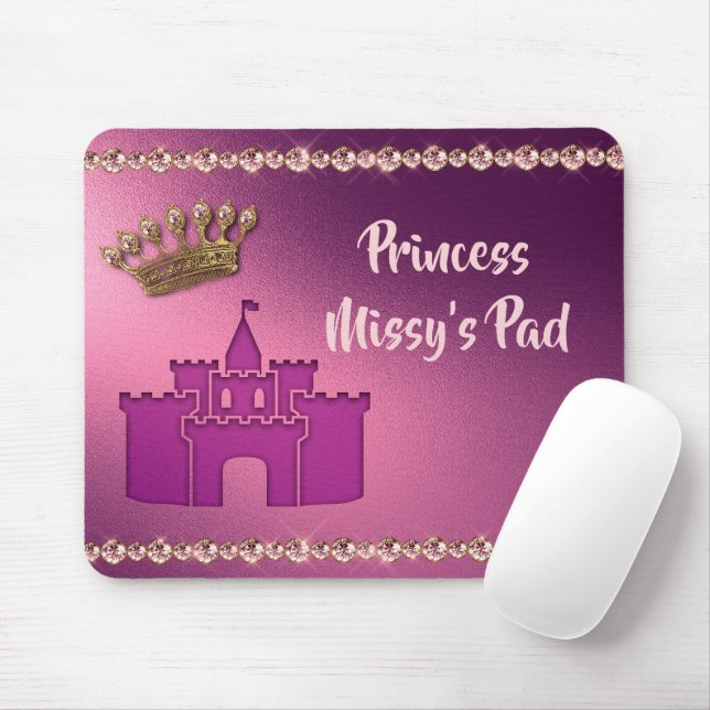 Tapis De Souris Princesse avec Château, Couronne & Bijoux Personna (Avec souris)