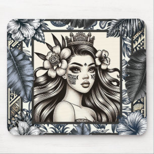 Tapis De Souris Princesse polynésienne Bleu Floral Tribal