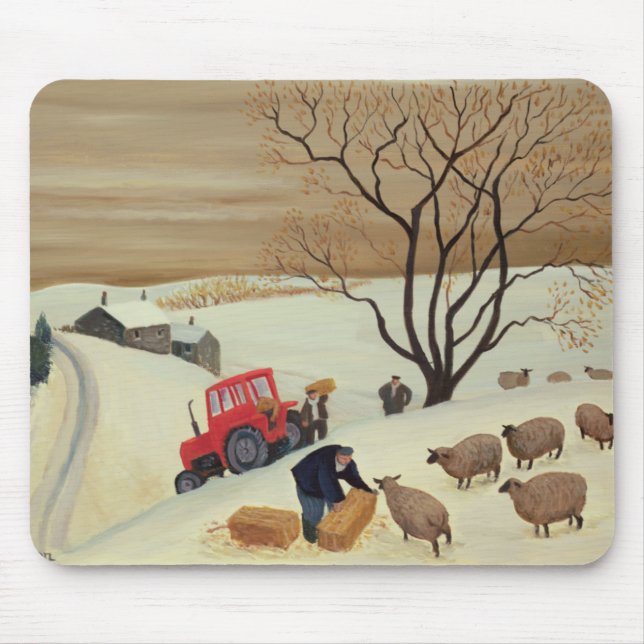 Tapis De Souris Prise du foin aux moutons par le tracteur (Devant)