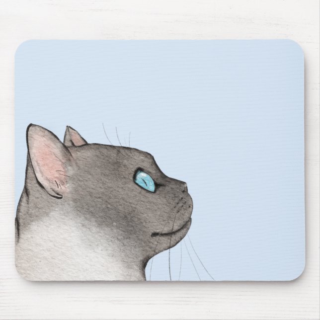 Tapis De Souris Profil de chat minimaliste sur un Arrière - plan p (Devant)