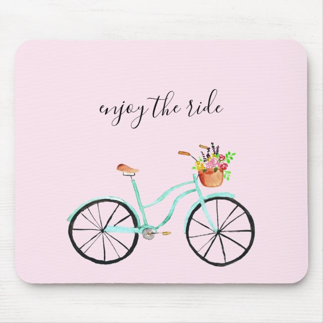 Tapis De Souris Profitez de la promenade Aquarelle Vélo Panier mig (Devant)