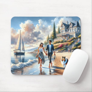 Tapis De Souris Promenade au coucher du soleil dans un cottage rom
