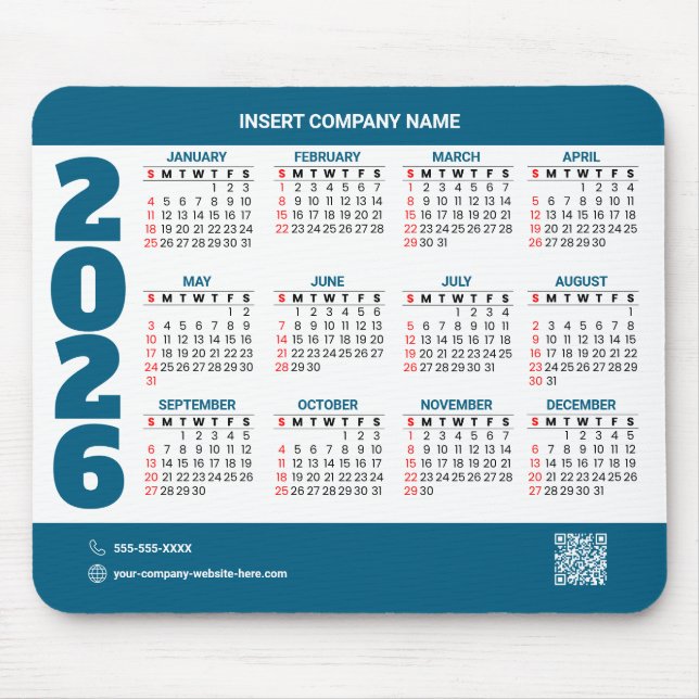 Tapis De Souris Promotional 2026 Calendar QR Code Mousepad (Devant)