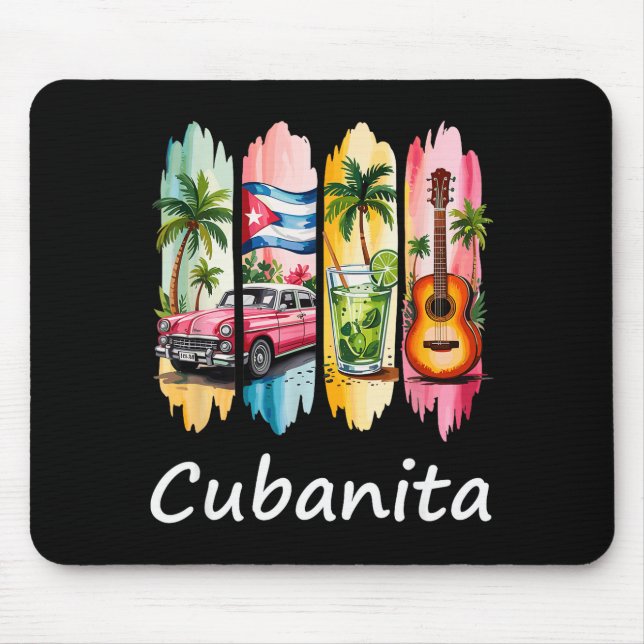 Tapis De Souris Proud Cubanita Cuban Flag Guitar Mojito Car Design (Devant)