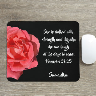 Tapis De Souris Proverbes 31:25 Versets de la Bible Rose Rouge Per