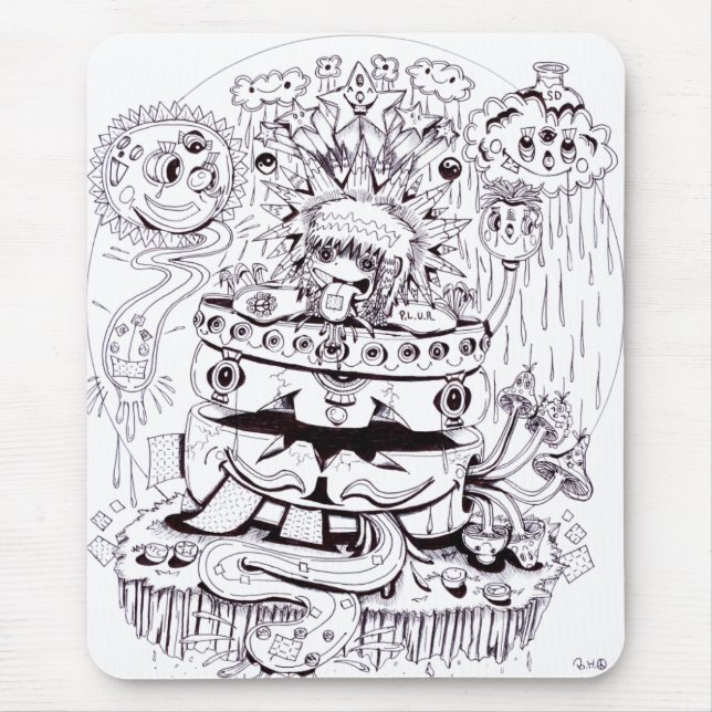 Tapis De Souris Psychédélique noir et blanc (Devant)
