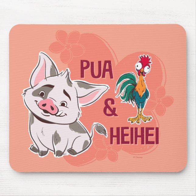 Tapis De Souris Pua & Heihei Nom floral Graphique (Devant)