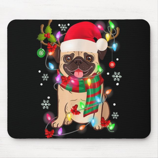 Tapis De Souris Pug Christmas Tree Lights Santa Dog Xmas Boys Pugm (Devant)