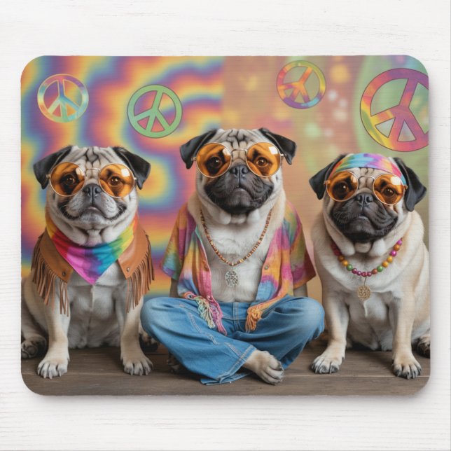 Tapis De Souris Pug Hippie Mousepad (Devant)