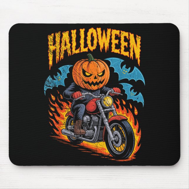 Tapis De Souris Pumpkin Biker Riding A Motorcycle Halloween Costum (Devant)
