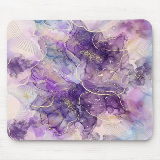Tapis De Souris Purple Alcohol Ink & Gold Vein Aesthetic Mousepad
