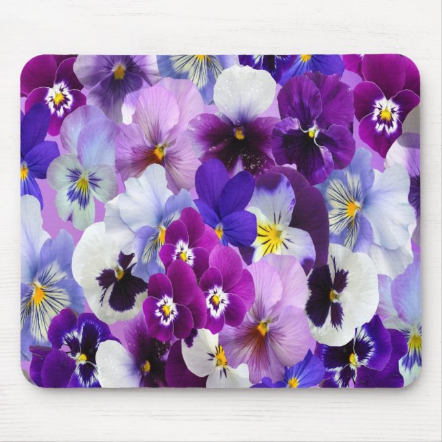 Tapis De Souris Purple Bleu Blanc Pansy Fleurs Florales (Devant)