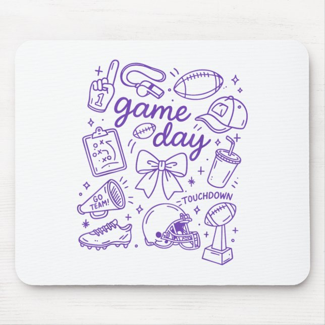 Tapis De Souris Purple Coquette Bow Cheer Game Day Doodle Touchdow (Devant)