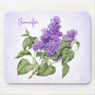Tapis De Souris Purple Green Lilac Fleur Nom personnalisé Botaniqu