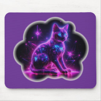 Tapis De Souris Purple Neon Siamese Cat With Blue Eyes & Starburst