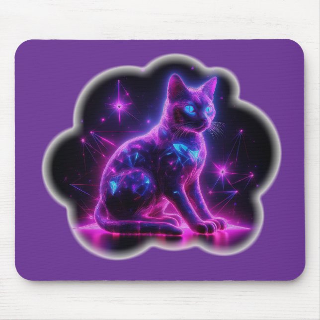 Tapis De Souris Purple Neon Siamese Cat With Blue Eyes & Starburst (Devant)