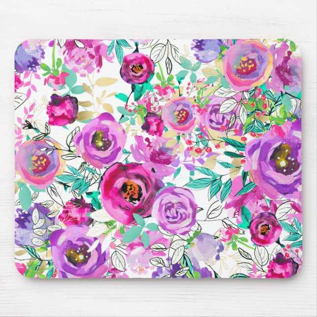 Tapis De Souris Purple rose brillant Floral moderne Shabby Chic (Devant)