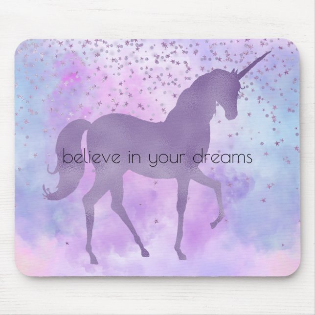 Tapis De Souris Purple Stars Confetti Aquarelle Unicorne (Devant)
