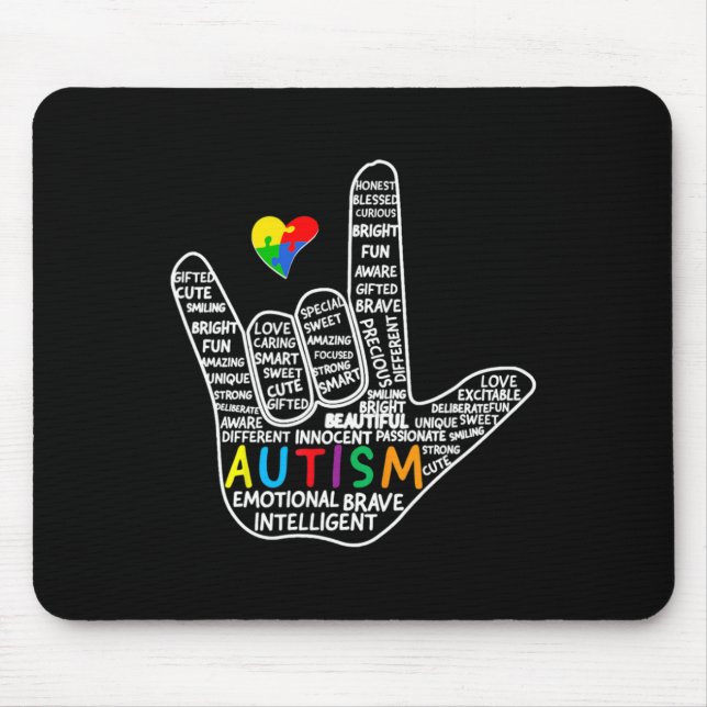 Tapis De Souris Puzzle Coeur ASL Love Signer Langue main Autisme A (Devant)