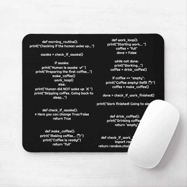 Tapis De Souris Python morning_routine() Mouse Pad – Coders Gift (Avec souris)