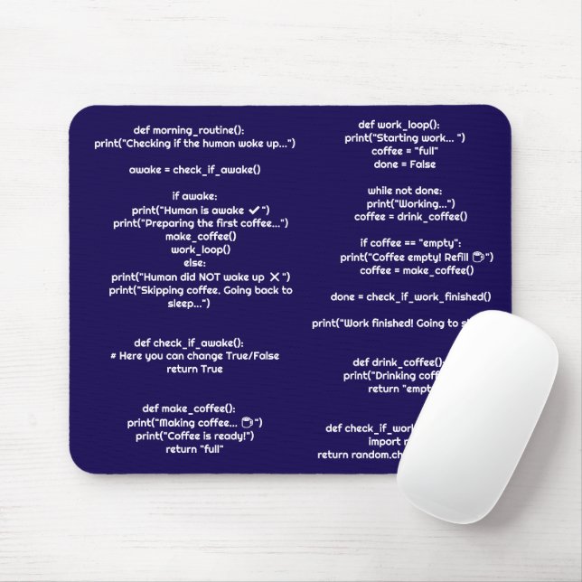Tapis De Souris Python morning_routine() Mouse Pad – Coders Gift (Avec souris)
