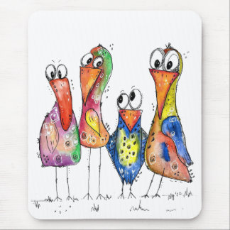 Tapis De Souris Quatre Beaux Oiseaux Whimsical Colorés