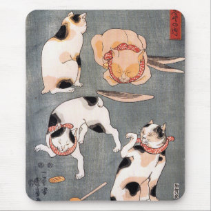 Tapis De Souris Quatre chats dans différentes poses par Utagawa Ku