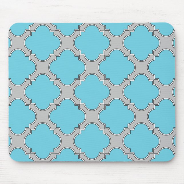 Tapis De Souris Quatrefoil bleu et gris (Devant)