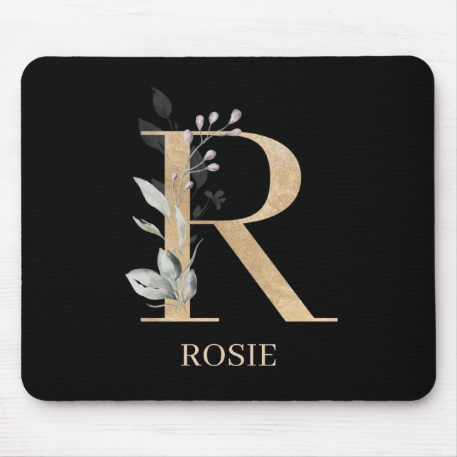 Tapis De Souris R monogramme floral personnalisé (Devant)