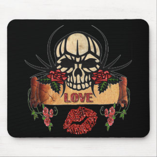 Tapis De Souris RAB Rockabilly Crâne Roses Love Lipstick