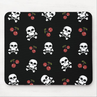Tapis De Souris RAB Rockabilly Skuls et Cerises sur Noir