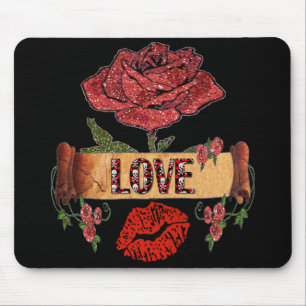 Tapis De Souris RAB Rockabilly Valentine Roses, Love & Lipstick