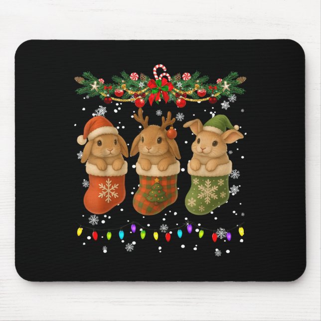 Tapis De Souris Rabbit In Christmas Socks Lights Rabbit Xmas  (Devant)
