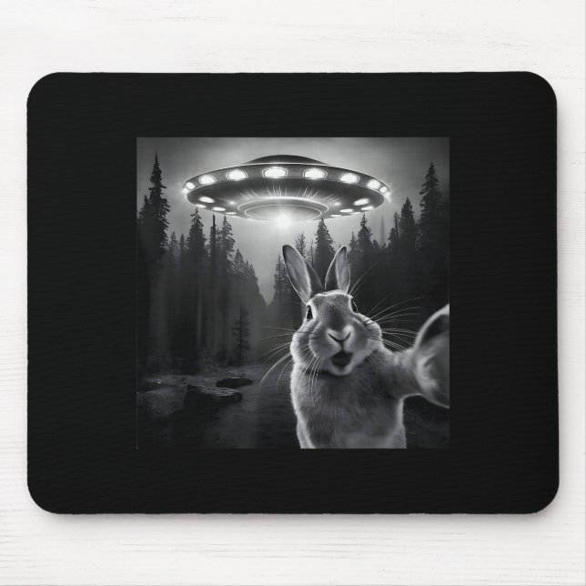 Tapis De Souris Rabbit Selfie With Ufo - Funny Bunny Graphic Alien (Devant)