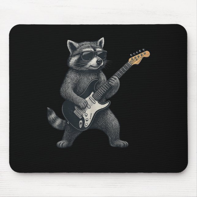 Tapis De Souris Raccoon Jouer Guitare Rock Et Roll Cadeaux Hommes  (Devant)