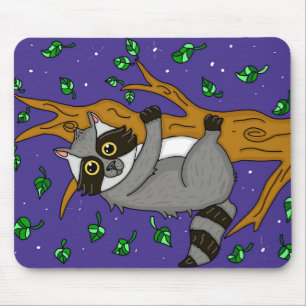 Tapis De Souris Raccoon lunaire suspendu à partir de l'arbre