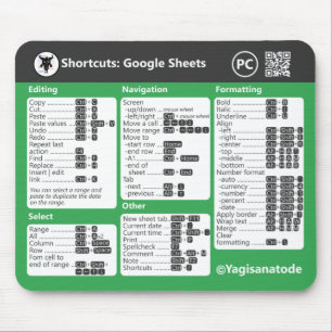 Tapis De Souris Raccourcis clavier Google Sheets pour PC