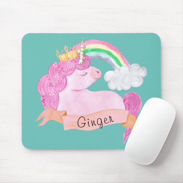 Tapis De Souris 🌈 Rainbow Unicorn Nom personnalisé (Avec souris)