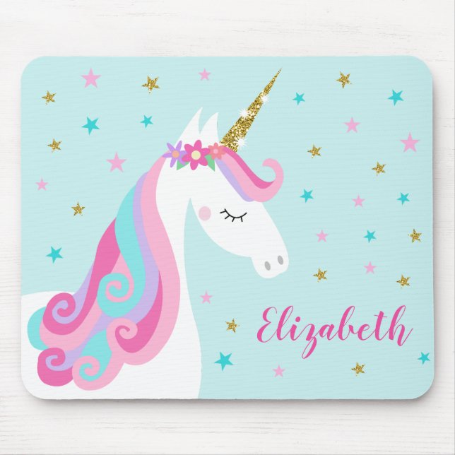 Tapis De Souris Rainbow Unicorn Parties scintillant magique Aqua (Devant)