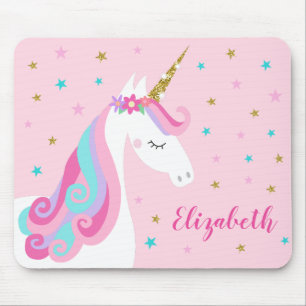 Tapis De Souris Rainbow Unicorn Parties scintillant magique rose