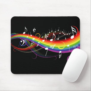 Tapis De Souris Rainbow White Music Notes sur Black