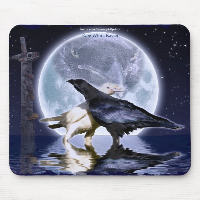 Tapis De Souris Rare White Ravens & Moon Wildlife Imaginaire Art (Devant)