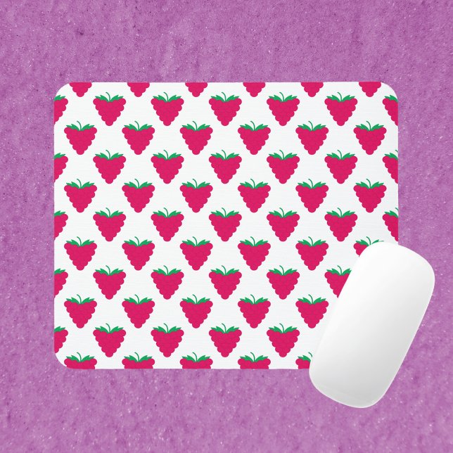 Tapis De Souris Raspberry Pink Berry Fruit (A mouse pad with a pattern of pink raspberries.)