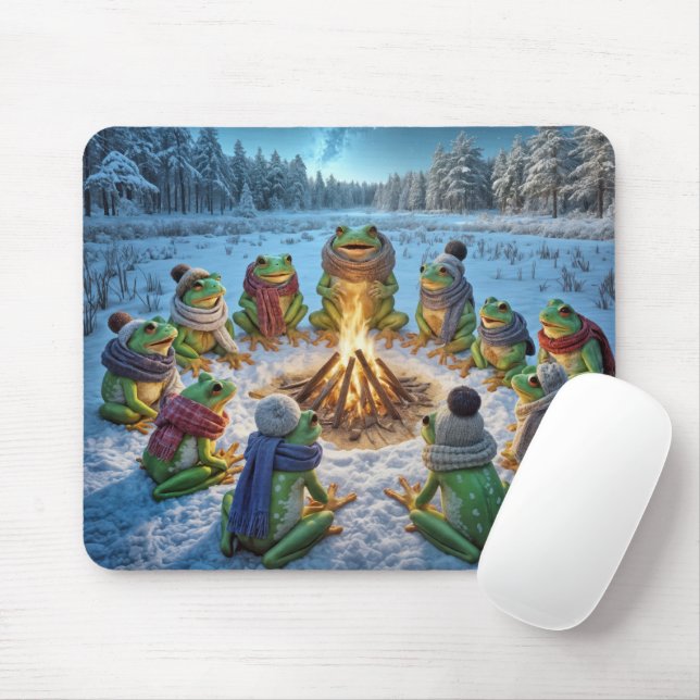 Tapis De Souris Rassemblement de grenouilles autour d'un feu de ca (Avec souris)