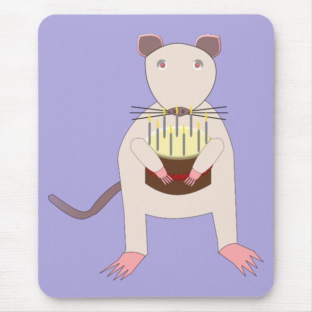Tapis De Souris Rat de Siamese avec gâteau d'anniversaire (Devant)
