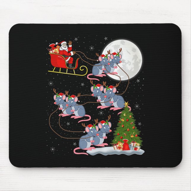 Tapis De Souris Rat Rodents Santa Sleigh Flying Funny Magical Chri (Devant)