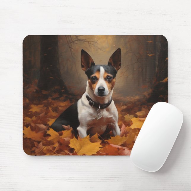 Tapis De Souris Rat Terrier à l'automne Feuilles automne Inspire (Avec souris)