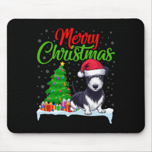 Tapis De Souris Rat Terrier Chien Noël Lumières Arbre de Noël Drôl